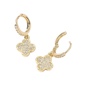 CZ Quatrefoil Dangle Huggie Earrings