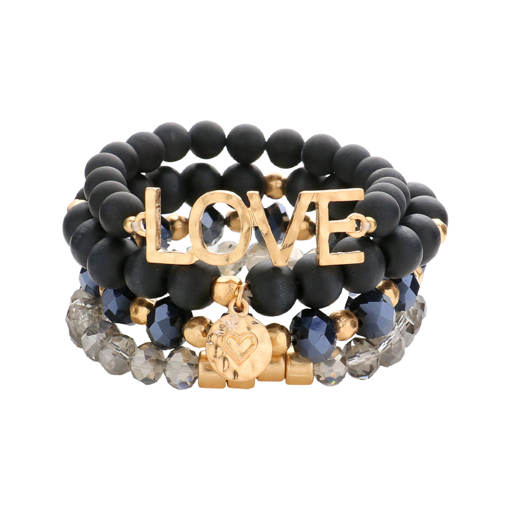 "Love" Black Agate Bracelet Set