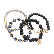 "Love" Black Agate Bracelet Set