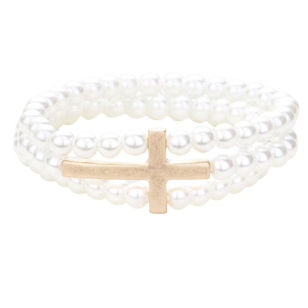 CROSS ACCENTED PEARL BRACELET - Energy Wicks