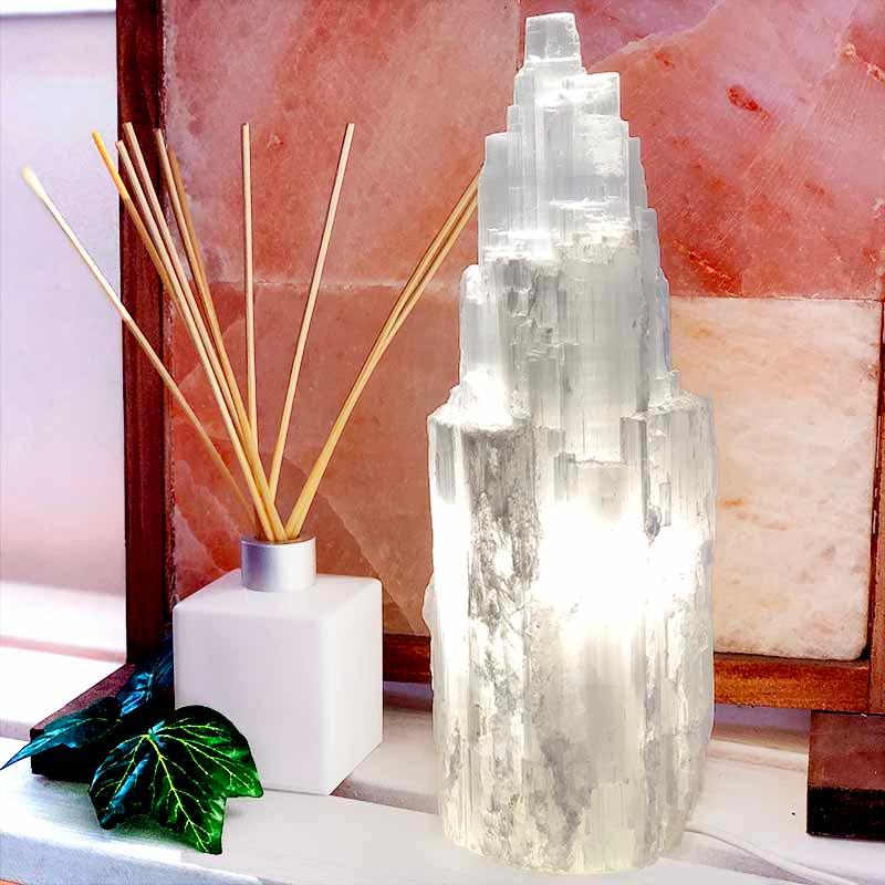SELENITE SKYSCRAPER TOWER LAMPS 11"-12" - Energy Wicks